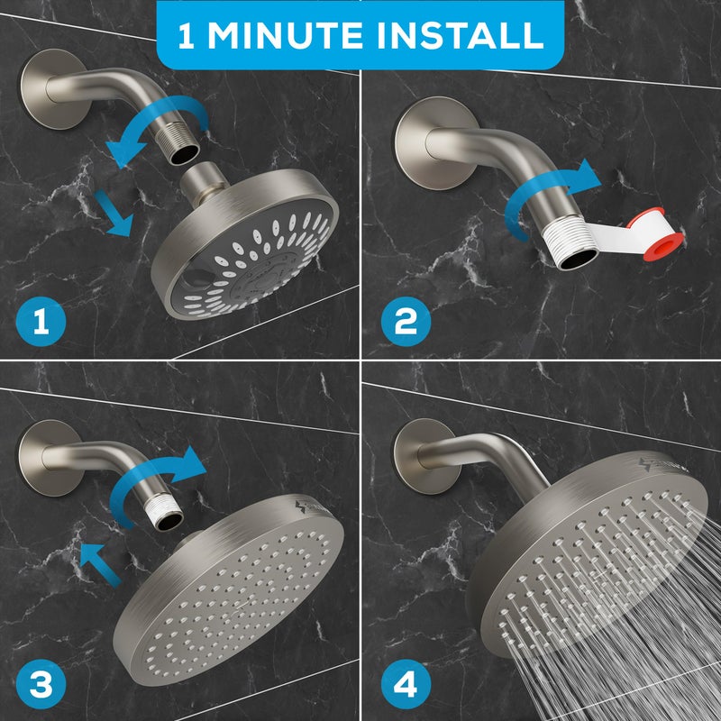 SparkPod Shower Head - High Pressure Rain - Premium Quality Luxury Design - 1-Min Install - Easy Clean Adjustable Replacement for Your Bathroom Shower Heads (Elegant Brushed Nickel, 6 Inch Round) - Image 3
